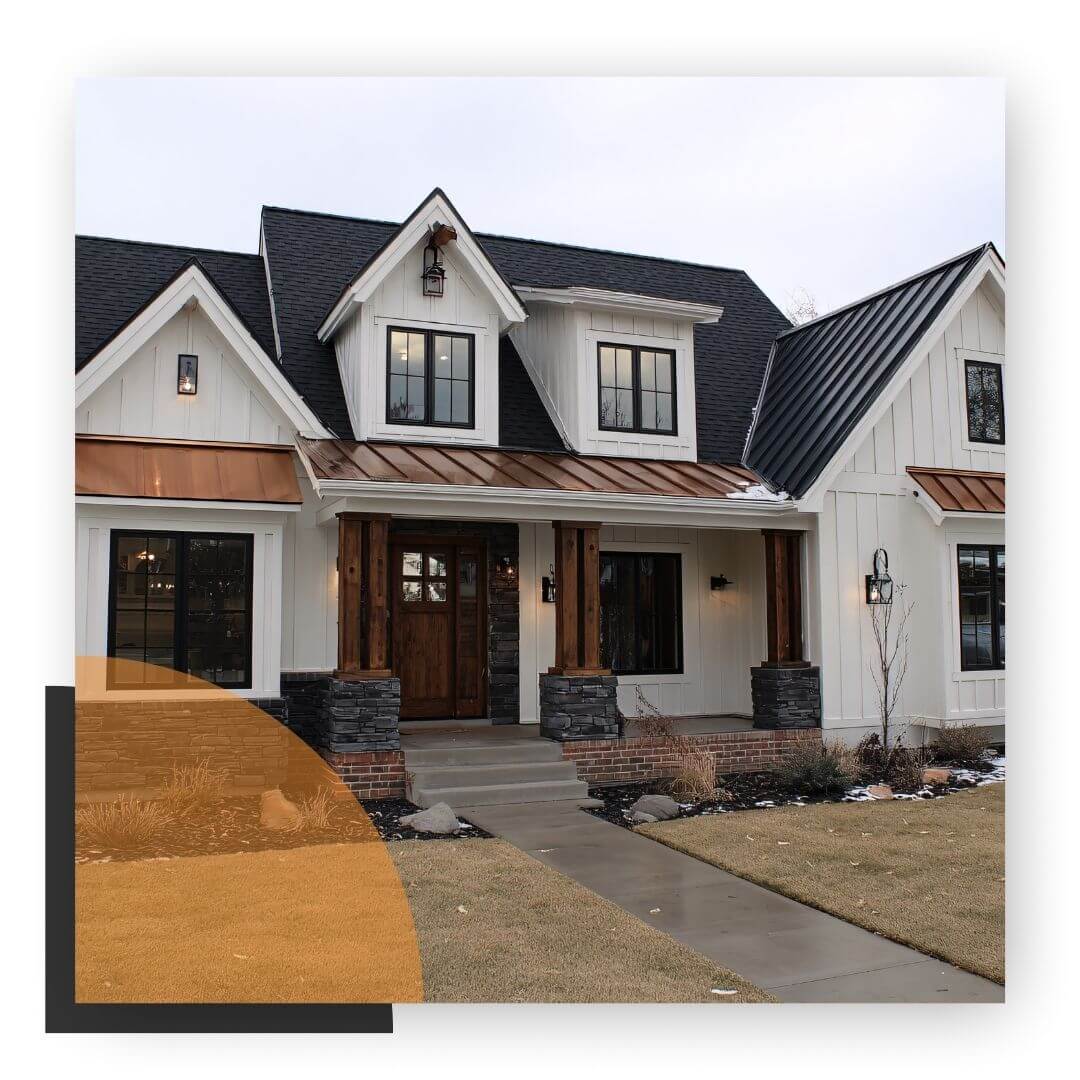house with copper roof accents